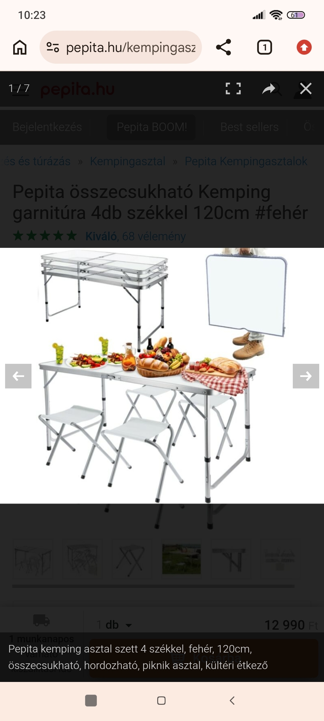 Összecsukható Kemping garnitúra 4db székkel 120cm